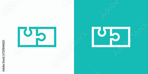 Puzzle abstract rectangular line illustration vector logo design.