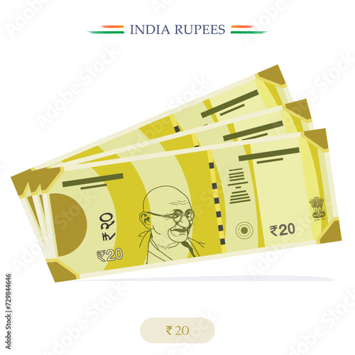 vector India Rupees,10,20,100,200,500, India Currency Notes banknote with white background