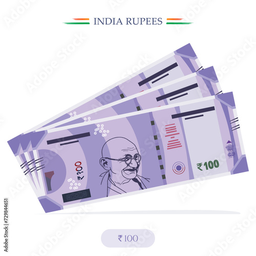 vector India Rupees,10,20,100,200,500, India Currency Notes banknote with white background