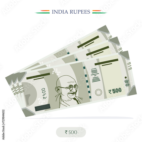vector India Rupees,10,20,100,200,500, India Currency Notes banknote with white background