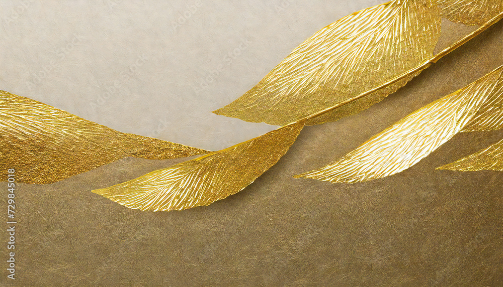 和紙と金の装飾のテクスチャ。Texture of Japanese paper and gold decoration. - obrazy, fototapety, plakaty 