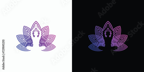 Vector logo design abstract line illustration of lotus with yoga pose silhouette.