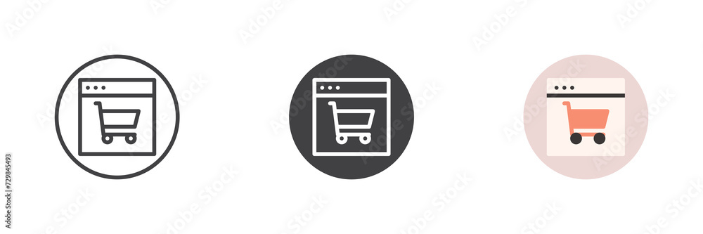 Web page with shopping cart different style icon set Web page with shopping cart different style icon set