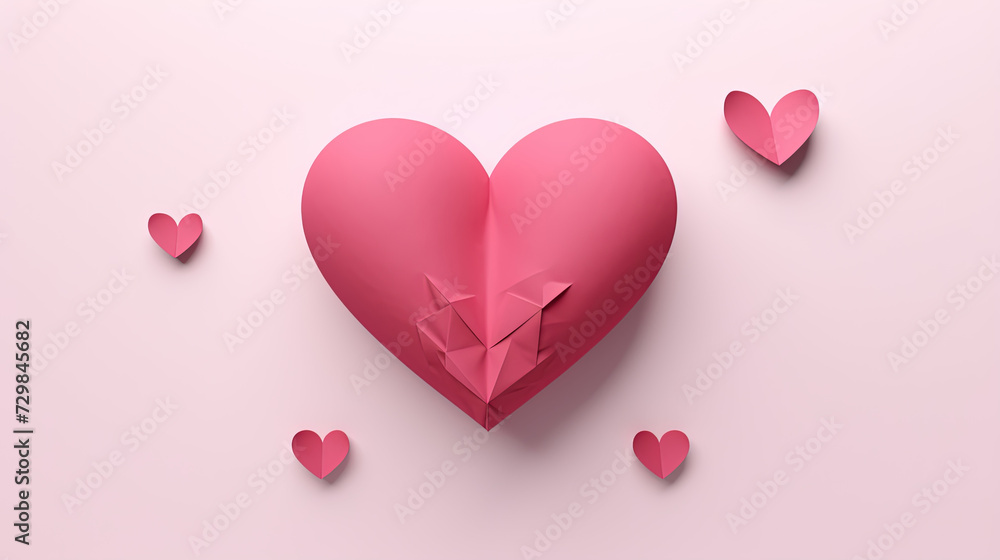 Pink heart on pink background, Valentine day special background. Created with Ai