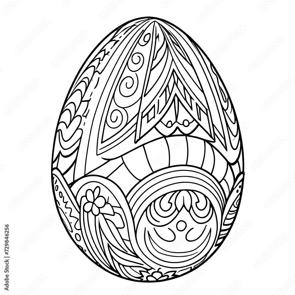 Easter egg with flower outline coloring page