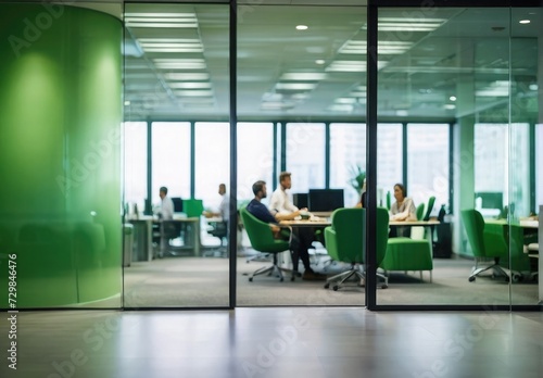 office green window blurry people in working 