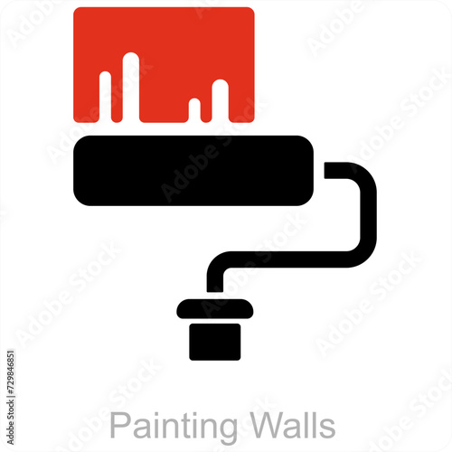 Painting walls and paint roller icon concept