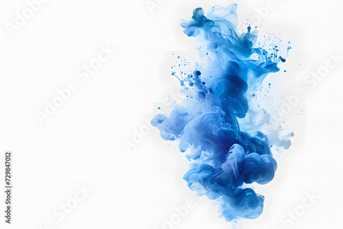 A serene composition of blue ink dissolving in water, creating a delicate cloud-like formation against a white background.