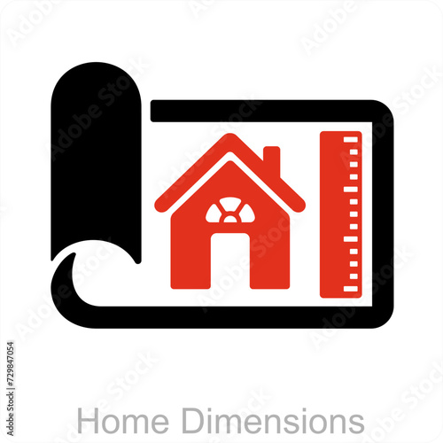 Home dimensions and house icon concept