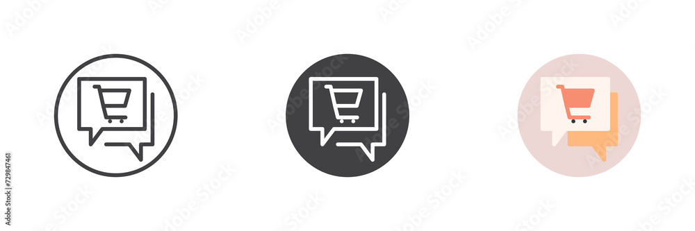 Speech bubbles with shopping cart different style icon set Speech bubbles with shopping cart different style icon set