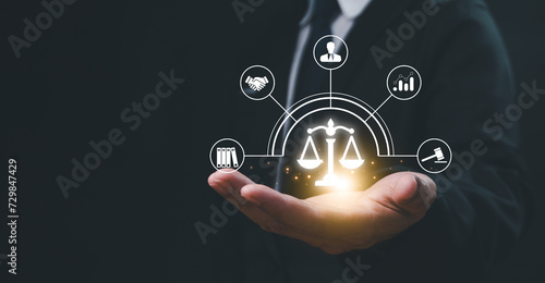 Ai ethic concept of compliance and regulation involves the enforcement of laws, regulations, and standards, internal policies and procedures. Legal and financial risks and protect corporate reputation photo