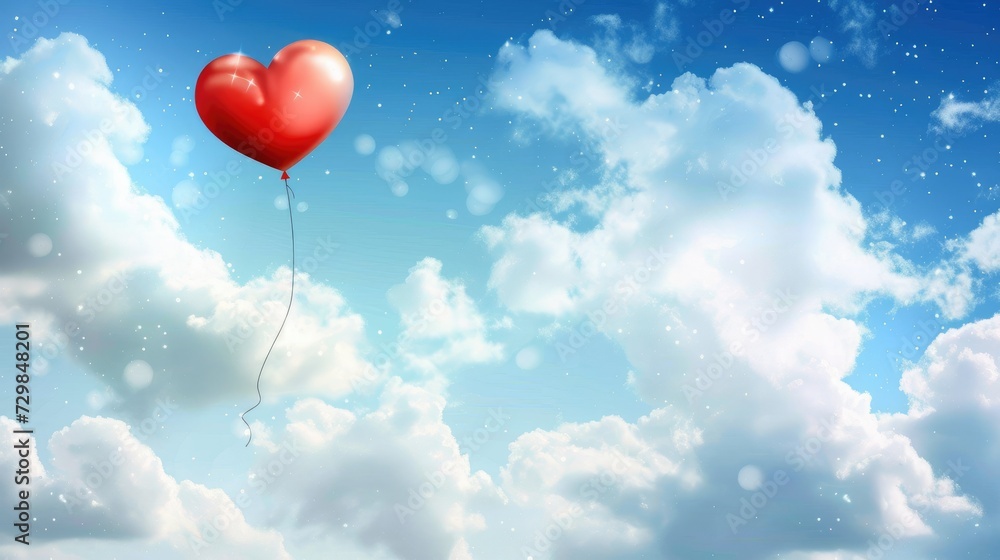 Happy Valentine day background with cloud and balloon heart