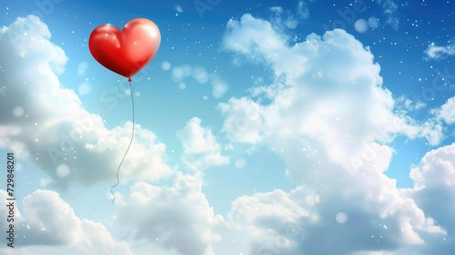 Happy Valentine day background with cloud and balloon heart