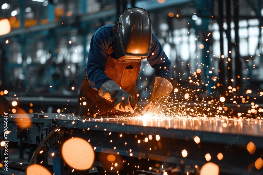 Industrial welder with torch in the factory Industrial welder with torch in the factory