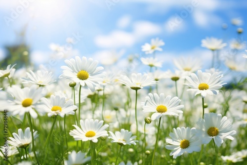 Chamomile flowers in the grass