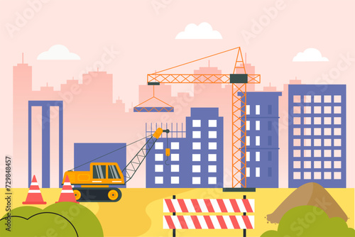 the flat illustration of construction site under construction