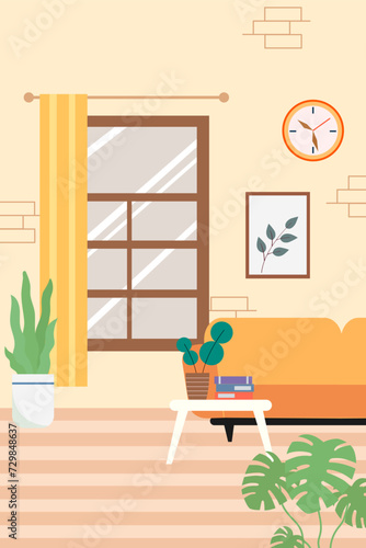 Room with the Window interior scene vector illustration