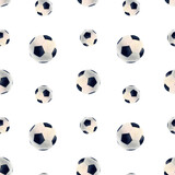 Soccer football pattern watercolor drawing. Seamless sports gear train team. Leather pentagon on white background