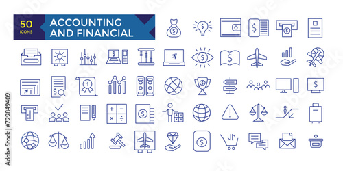 Accounting and finance line icon pack like growth analytics money