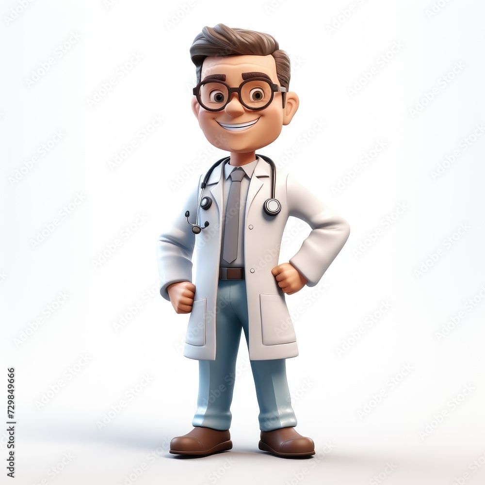 Animated Doctor in 3D on White Background