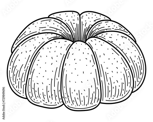 Coloring book bundt cake sketch. Sweet baked dessert, food. Hand drawn vector illustration.