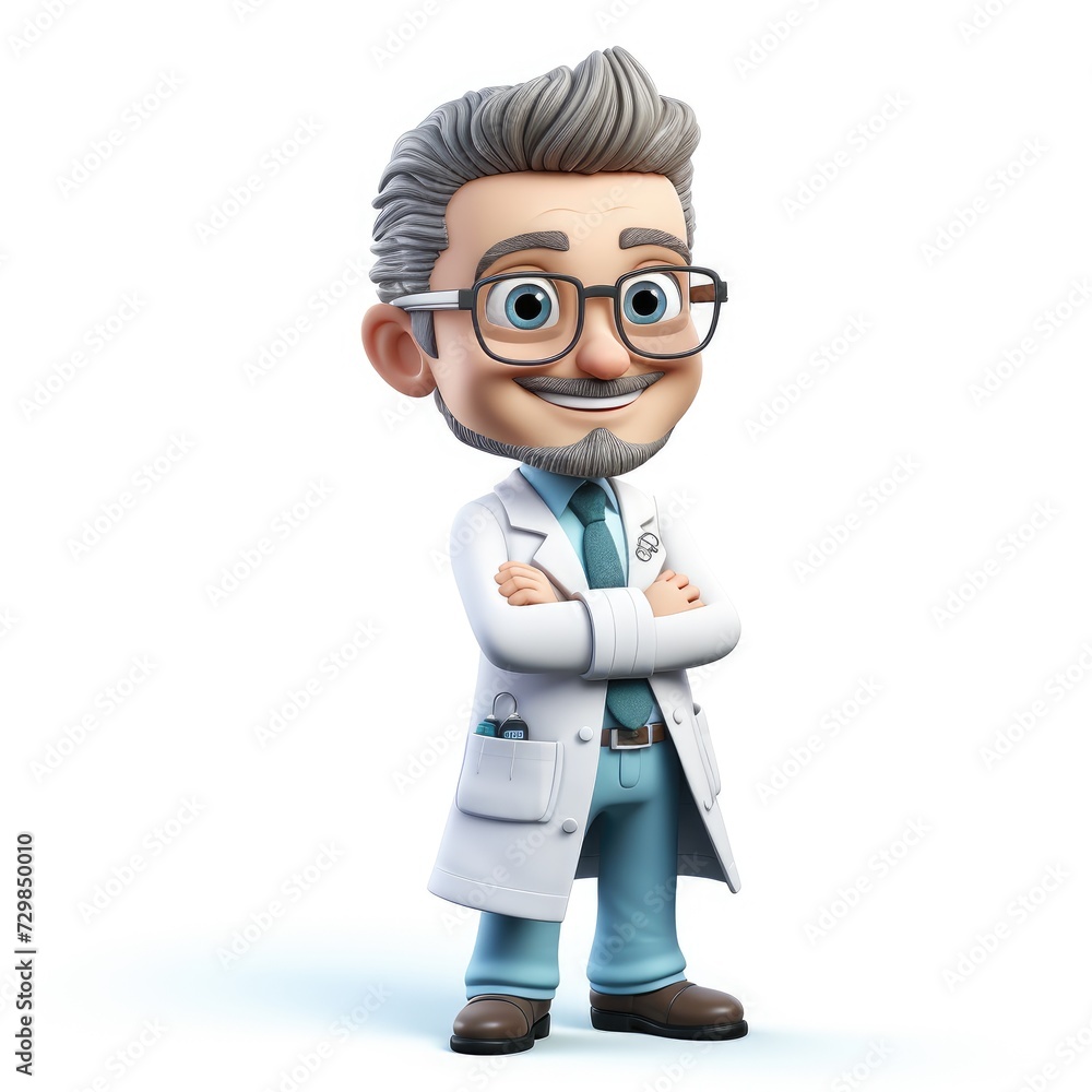 3D Doctor Character on Plain Background