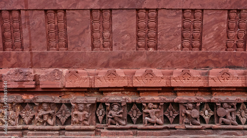 Carving Panel of Hindu deities on the Mandapa, Kakuni Ganesh Temple, Baran, Rajasthan, India.