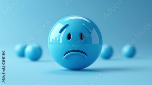 blue ball on the sad face blue background