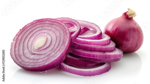 red onion slices on a white background