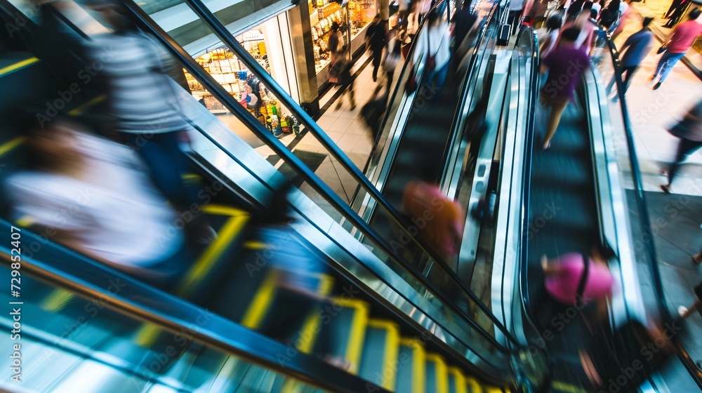 Blurry movement of Asian individuals using escalator in busy Hong Kong mall. Store commerce finance Asian metropolis urban life visitor journey way of living. Aerial perspective. Blurry movement of Asian individuals using escalator in busy Hong Kong mall. Store commerce finance Asian metropolis urban life visitor journey way of living. Aerial perspective.