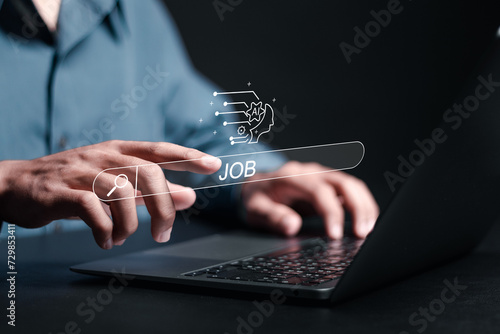 HR, Hiring Human Resources concept. Person use laptop with AI search technology to searching for online job search on modern websites to let workers search for job opportunities, recruiting.