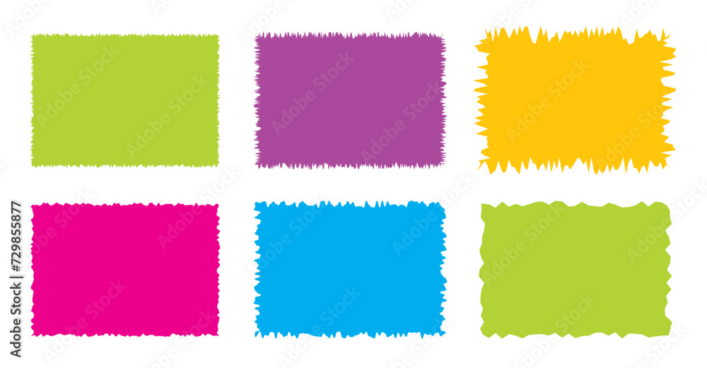 Jagged rectangle. Bright color simple shapes. Rectangle paper template jagged and rough.