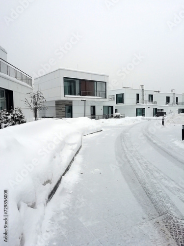 Moscow, Russia - Febrary 4, 2022: Skolkovo innovation center is a modern scientific and technological innovation complex. Russian silicon valley. Residential quarters of Skolkovo residents. 