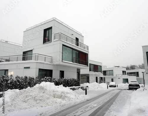 Moscow, Russia - Febrary 4, 2022: Skolkovo innovation center is a modern scientific and technological innovation complex. Russian silicon valley. Residential quarters of Skolkovo residents. 