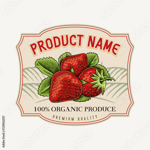 strawberry farm label in vintage style