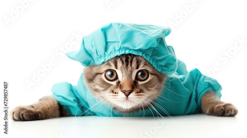 A girl cat wearing a medical gown © AbGoni