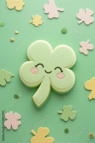 Lucky Charms, A Shamrock on a Pastel Green St. Patrick’s Day Background, Radiating the Spirit of Irish Celebration. © AbGoni