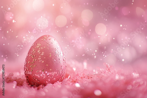 Glittering pink easter egg on sparkling pink background