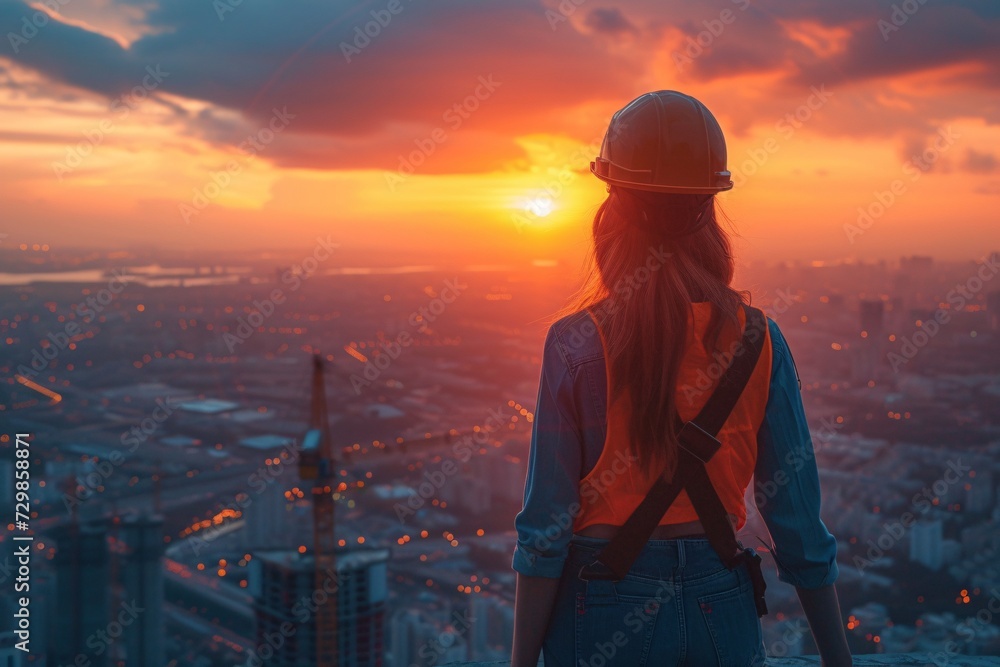 Sunset Safety A Construction Worker's Perfect Moment Generative AI