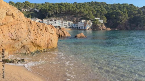 Tamariu Costa Brava in Girona, beautiful tourist beach in Europe aiguablava without people luxury exclusive promenade photo