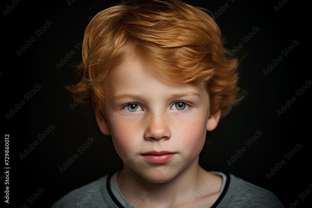 Portrait of a red-haired boy on a black background. Portrait of a red-haired boy on a black background.
