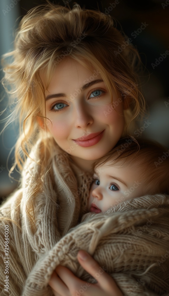 Mother's Day Tender Moment: Woman Nourishing Her Baby with Love and Care Mother's Day Tender Moment: Woman Nourishing Her Baby with Love and Care