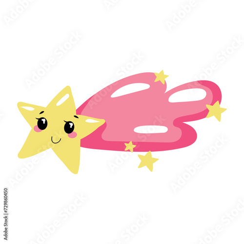 Hand drawn illustration of a comet in kawaii style. Cute element