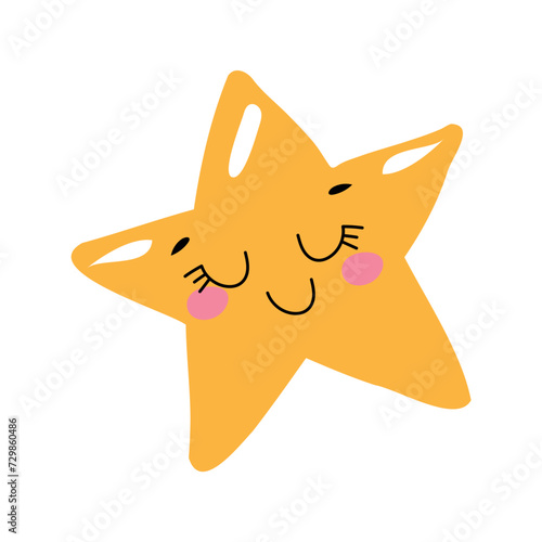 Hand drawn illustration of a star in kawaii style. Cute element