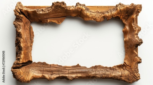 Vintage wood picture frame with cracks on a white background. Classic antique wooden picture frame with carved pattern