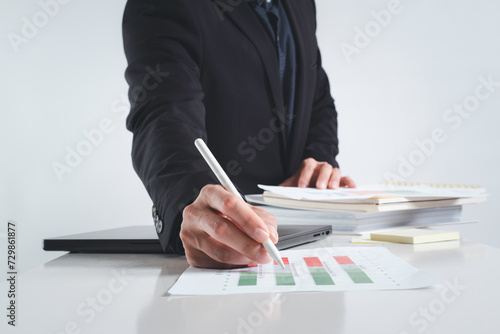 man wBusinessorking with document icons, E-document management, online documentation database, paper office concept.
