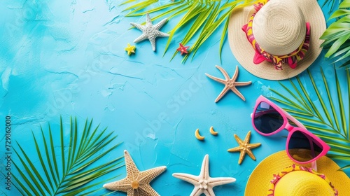 Vacation greeting card template with festive background  blank space for text  colorful  bright  professional photo  studio shooting