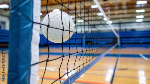 Close up of volleyball ball in net. Team work, sport, life style, play, goal, achievement. 