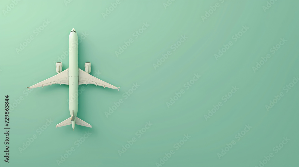 Top view air plane on green background