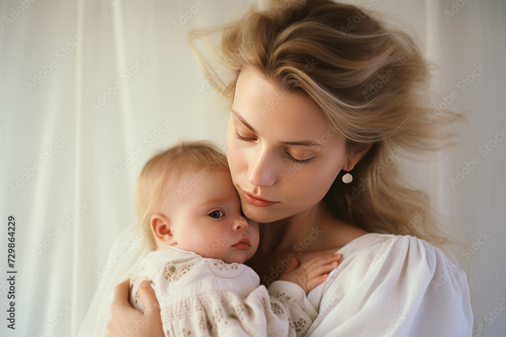 Tender mother embracing her baby with affection and love Tender mother embracing her baby with affection and love